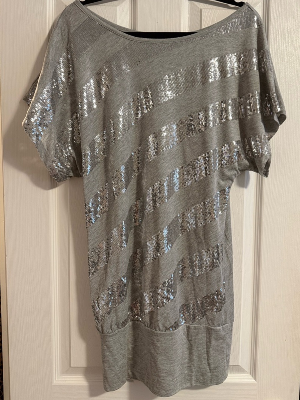 Love Rocks Silver Sequin Diagonal Stripe Tunic Top